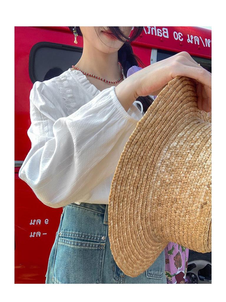 Petite Chic French Lace-up Collar Shirt for Women – White Blouse for Spring/Autumn