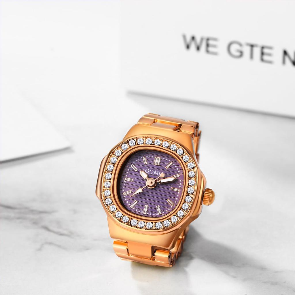 Ring Watch Women's Cute Fashion Analog Sparkle Free Size Waterproof Ring Watch Simple Rose Gold Ladies Fashion Ring Girlfriend Birthday Christmas