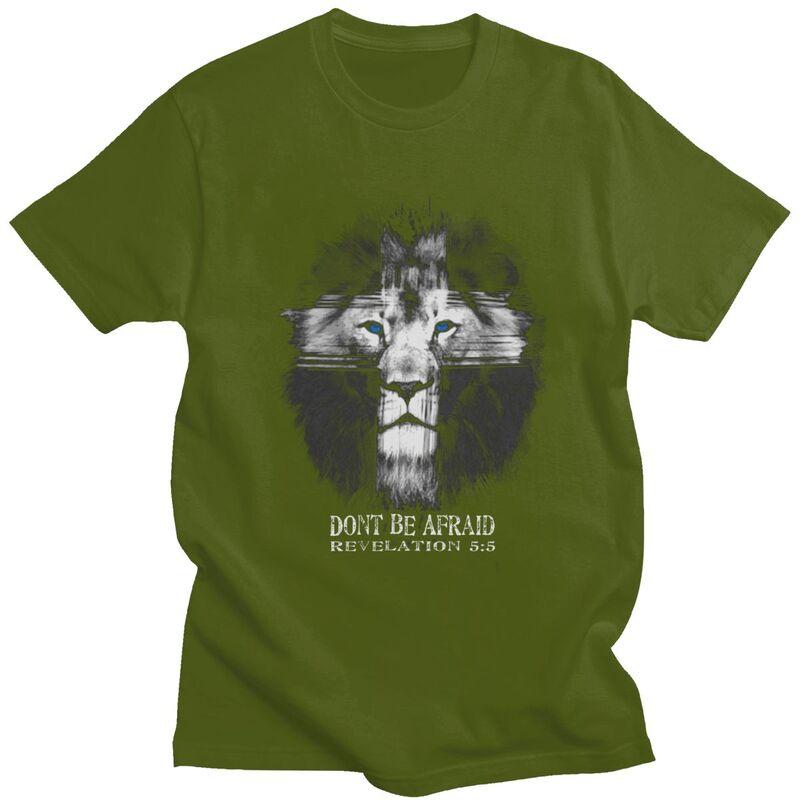 Custom Mens Cool Lion Of Judah Jesus Cross T Shirts Short Sleeves Cotton Tshirt Casual Christian Faith Tees Loose Fit Clothing