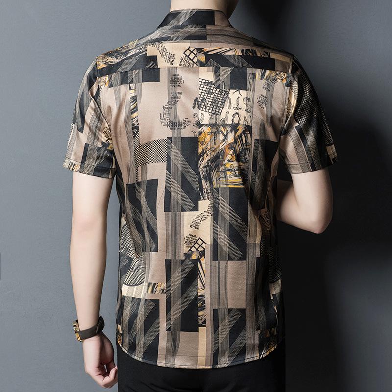 Men's Short-Sleeved Business Shirt Men's Summer Middle-Aged Lapel Shirt Men's Loose Printed Top
