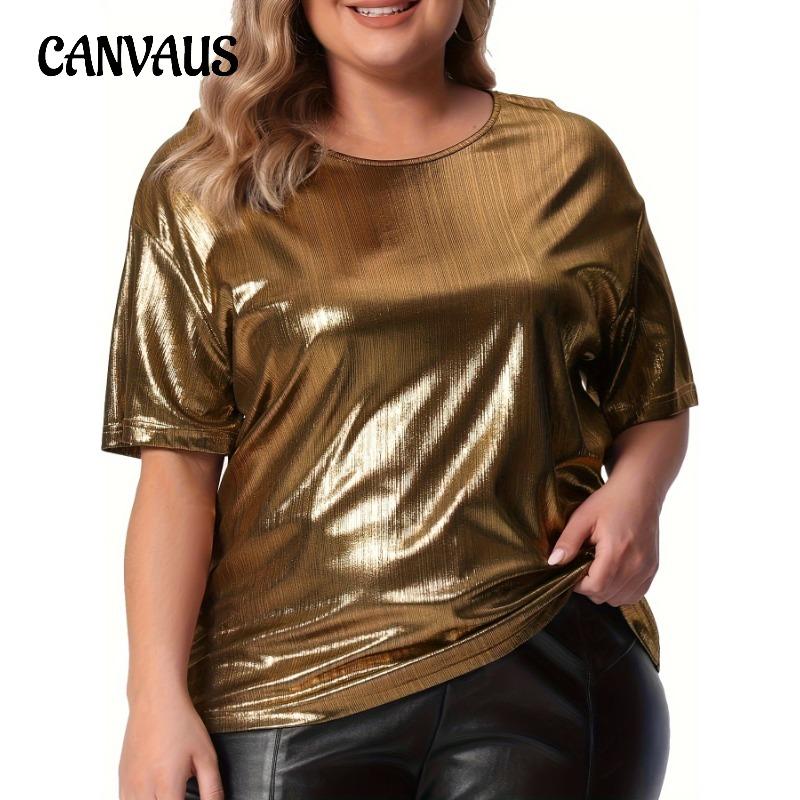 Letnia koszulka damska, luźna, duża, z okrągłym dekoltem, jednokolorowa koszulka z krótkim rękawem