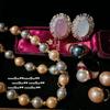 Kaiserliches Brasilien Rosa Lila Chalcedon Edelsteinring, Meerjungfrauentränen, Tahitianischer Ragon Platin Grau Perlen Halskettenring