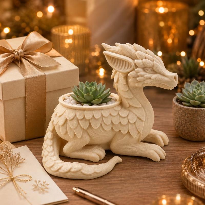 3D Printed Dragon Planter Pot Dual Use Flower Vase Lightweight Plastic Decor for Office Desk Bedroom Indoor Green Plant Holder Ornament