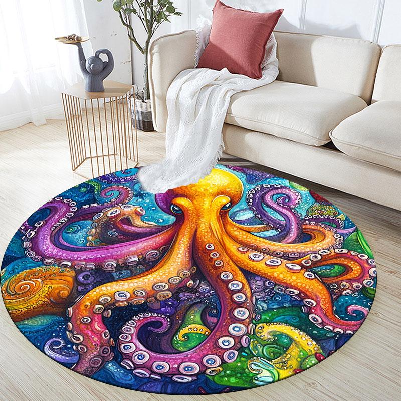 Runder Teppich mit Oktopusmuster, Teppich für Wohnzimmer, Schlafzimmer, Spielzimmer, Rutschfeste Bodenmatte, Feiertagsgeschenke und Geburtstagsgeschenke.