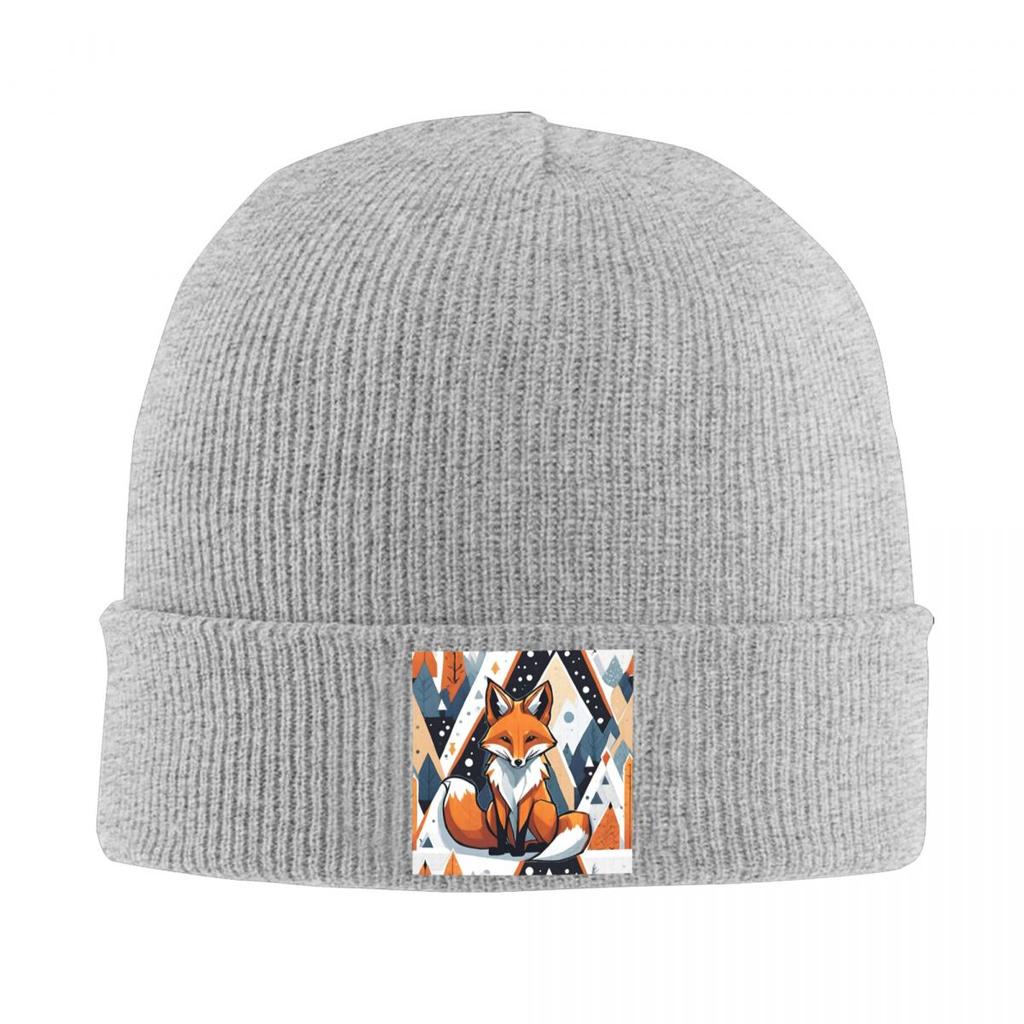 Smiling Geometric Fox Warm Knitted Cap Winter Knit Bonnet Hat Skullies Beanies Hip Hop Caps for Unisex