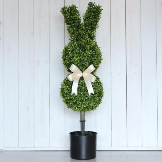 2 Pcs Artificial Bunny Topiary Tree with Spike UV-Resistant Spring Faux Boxwood Bushes Fake Rabbit Shaped Shrubs for Garden Patio Front Porch Indoor