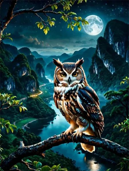 Diamond Painting Kits Owl Tree Full Round Embroidery Mosaic Animal Landscape Wall Decor