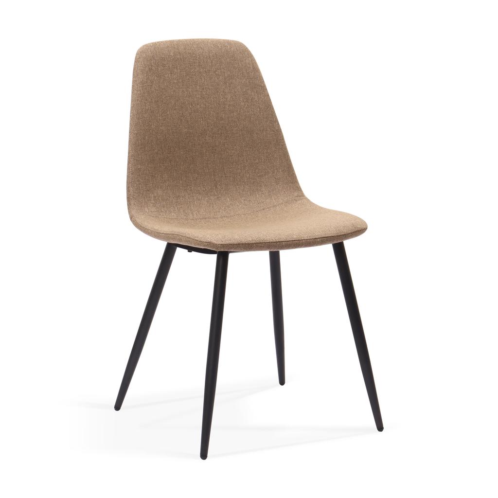 Minimalist Dining Chairs Made of Fabric & Metal - Dark Khaki Set of 2