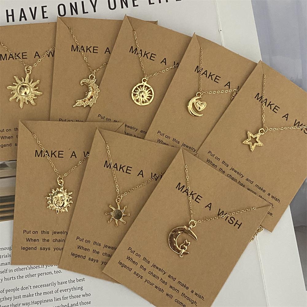 Moon Star Pendant Necklace for Girl Women Golden Color Various Design Link Chain Choker Necklace Gift for Friend Fashion Collar