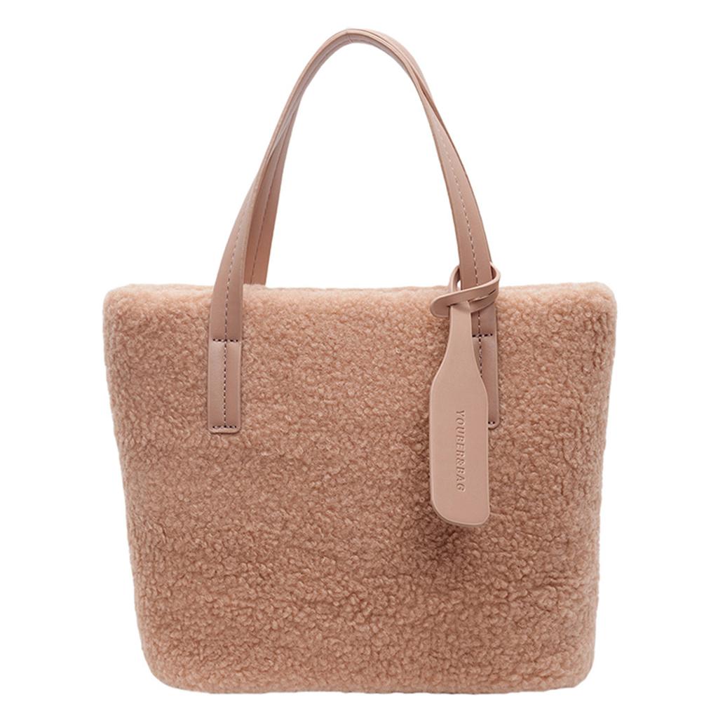 Lamb Wool Underarm Bag Solid Color Tote Bag for Women Travel Shopping Everyday Use