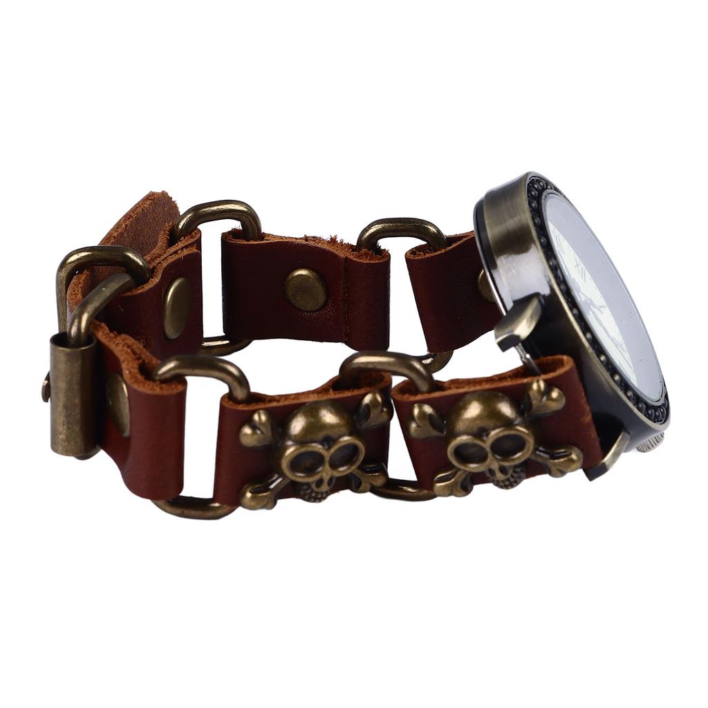 Skull Quartz Wrist Watch Adjustable Quartz Vintage Skull PU Leather Strap Alloy Buckle Leisure Watch for Men Women