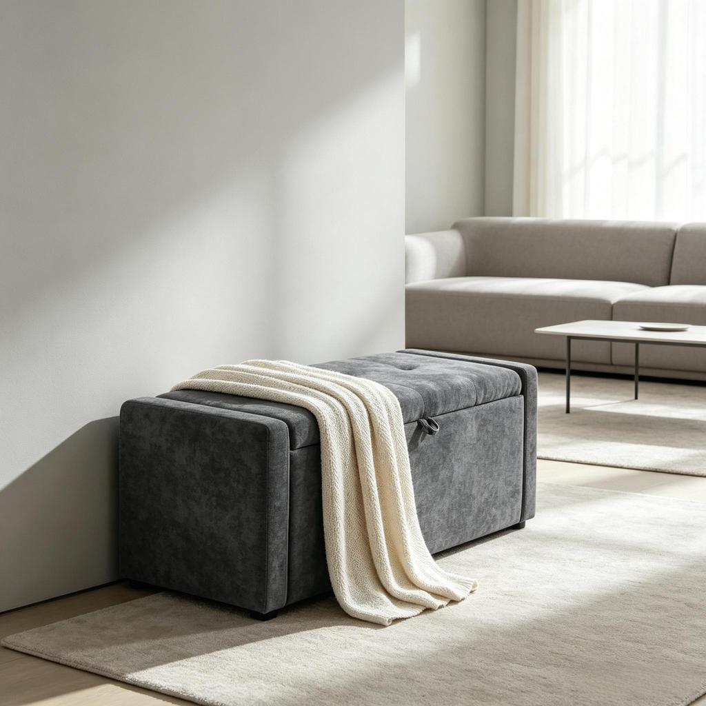 Storage Bench, Bed End, Footrests Made of Linen with Large Seat