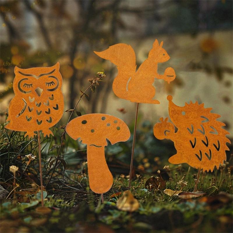 Metal Rusted Animal Garden Stake Art Crafts Statue Backyard Garden Yard Sidewalk Outdoor Backyard Decoration