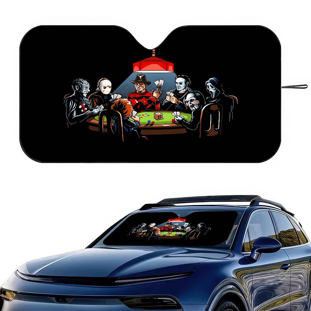 New Arrival Horrible Friends Killer Movie Holographic Windshield Sunshade Car Front Windshield 70x130cm Sun Visor Heat Reflector