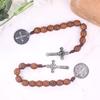 Saint Benedict Medal Prayer Pocket Rosary Catholic Brown Wood Beads With Saint Benedict Medal And Crucifix