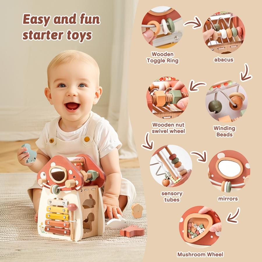Baby Wooden Montessori Toys Mushroom Building Blocks Puzzle Toys Baby Wooden Musical Instrument Early Education Toys Child Gift