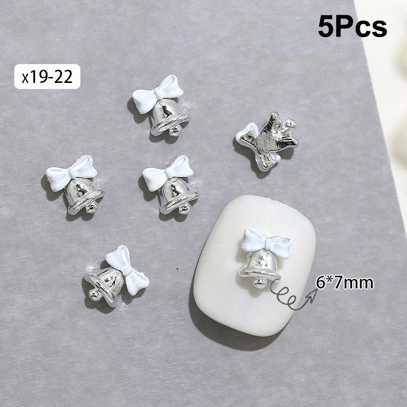 5 Stück Weihnachten Legierung Nagelzubehör Mini Farbige Schleife Glocke Schmuck Nagelkunst Charms Dekorationen 3D Flache Rückseite Teile