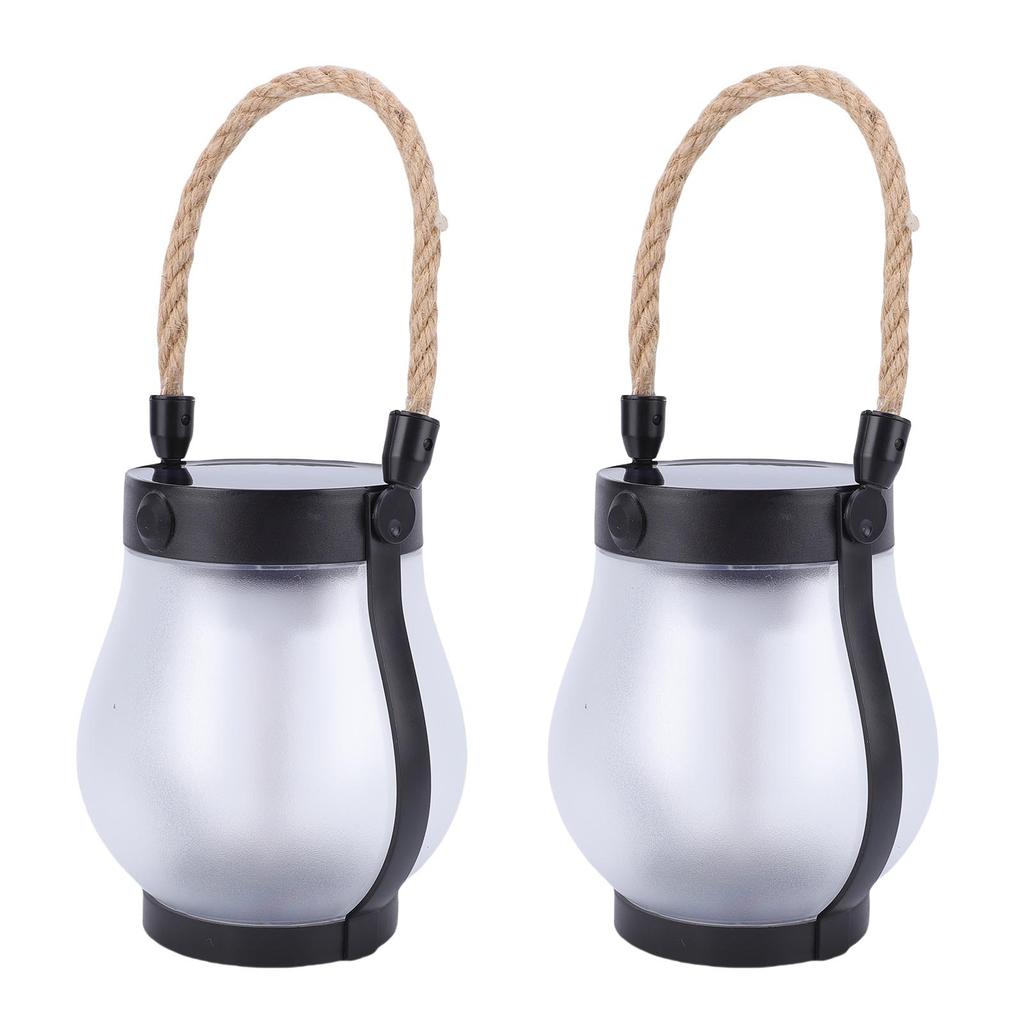 2pcs Solar Lantern Outdoor Lights Solar Powered USB Rechargeable Outdoor Lanterns with Realistic Flickering Fire Hemp