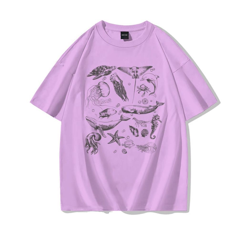 Loose Fit Unisexs Ocean Animals Tshirts Harajuku Trend Girls Short Sleeve Tee Summer Clothes Girl Casual Round Neck Cotton Tee