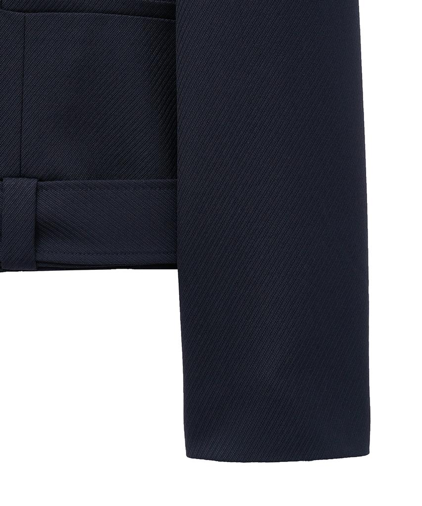 Noirer Lux Wool Belted Crop Jacket (Navy)