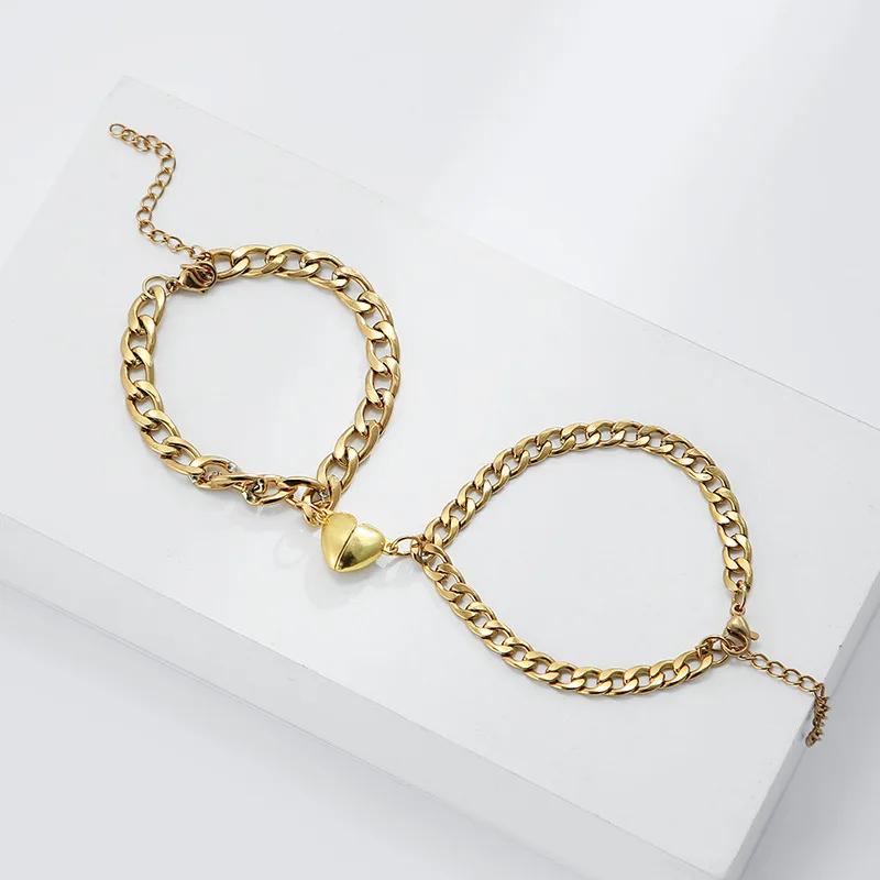 2Pcs Sun Moon Charm Magnet Attraction Stainless steel Bracelets for Couples Men Women Jewelry Wholesale Valentine's Day Gifts