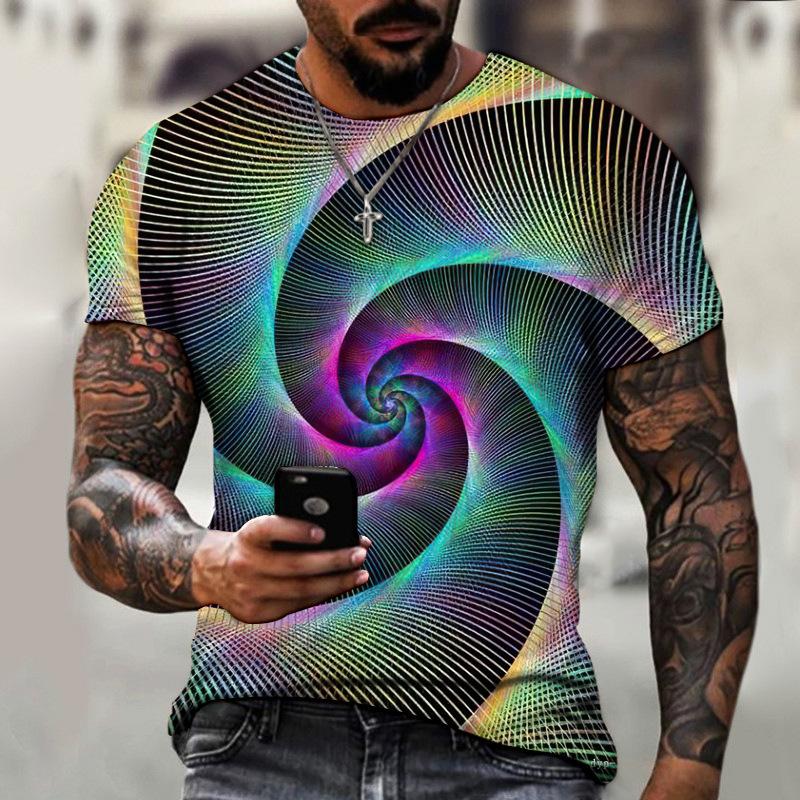 New Vertigo 3d Printed T-shirt Men's Fashion Trend O Neck Short-sleeved Tops Graphic Optical Illusion Pattern T Shirt Tees Male