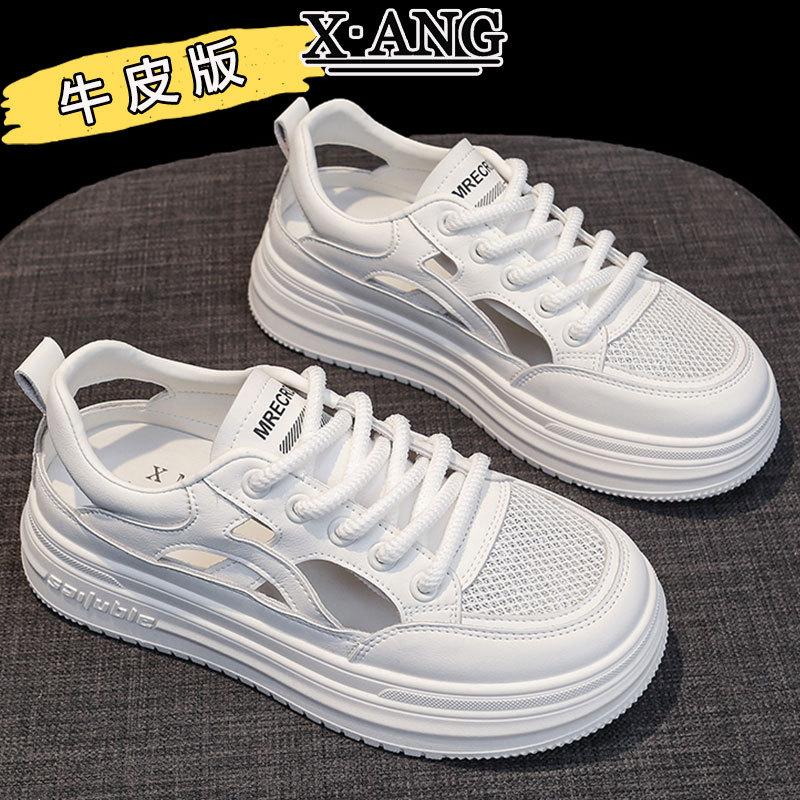 

Summer mesh breathable leather little white shoes women s shoes 2025 new bag head sports sandals women s hollow hole shoes 40