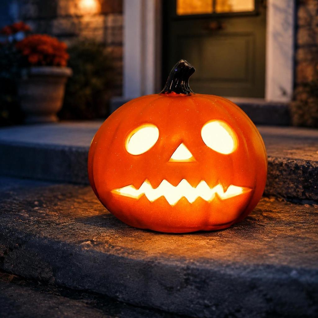 PVC Pumpkin Lantern with Batteries Illuminated Halloween Table Ornament Spooky