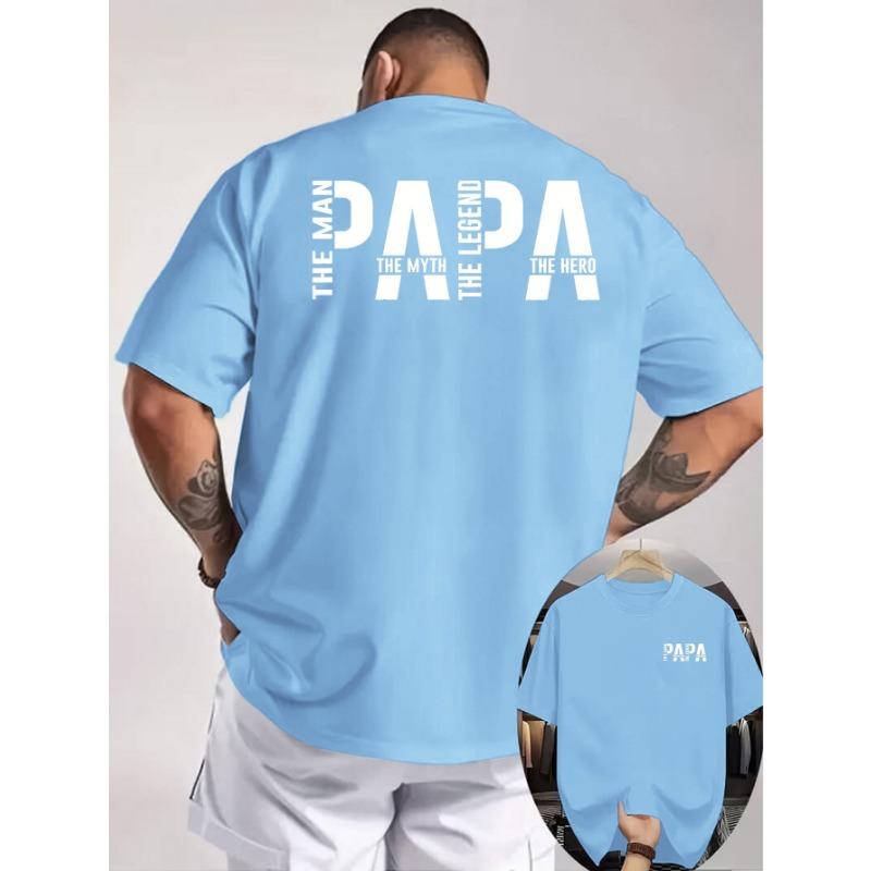 Men's Summer 100% Cotton Fashion Casual Papa the Man Slogan Double Sided Printed Loose Sport Round Neck Short Sleeve T-shirt Top