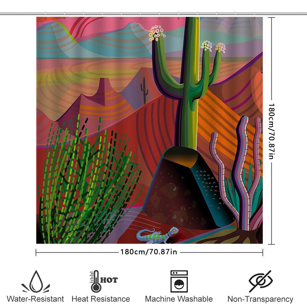 Desert Cactus Shower Curtain Southwestern Landscape Nature Decor Western Bathroom Set Artistic Home Decor Vintage Rustic Room