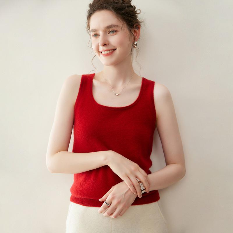 Little Goat 100% Pure Cashmere Women's Knit Vest - Baby Cashmere Warm Camisole, 12 Gauge, Plain Crew Neck