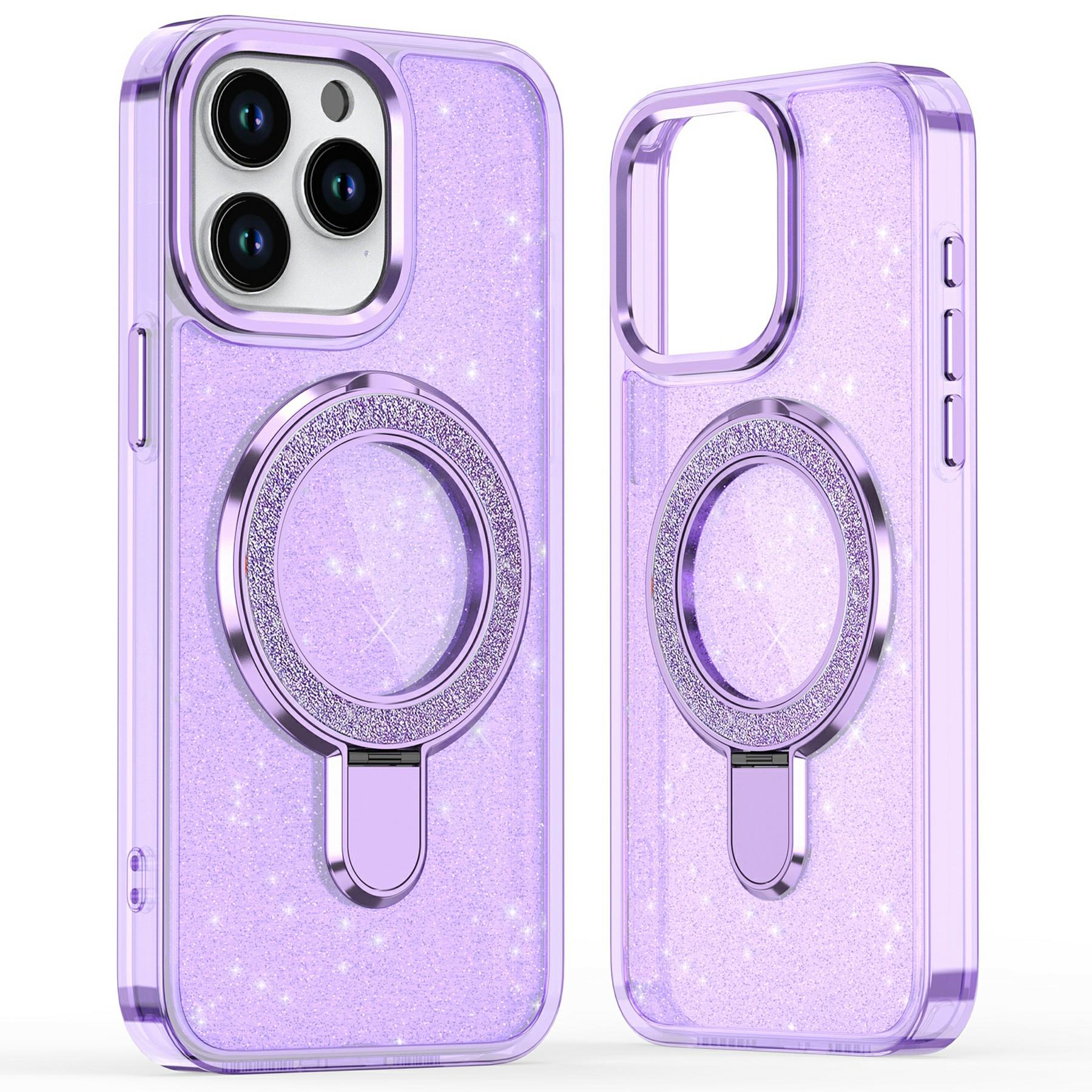 

For iPhone 15 Pro Max Case Glitter Design TPU+PC Hybrid Phone Cover with Kickstand C
