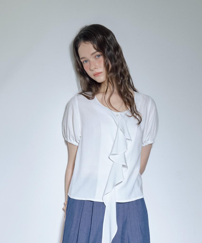 Apeijeu Soft Long Ruffle Blouse(White)