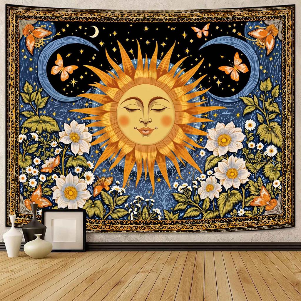 Tapestry Vintage Celestial Sun Moon Tapestries Starry Sky Wall Hanging Mystical Astrology Line Art Decor Bedroom Dormitory