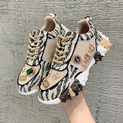 Mode Dames Schoenen Strass Dames Sneakers Diamant Ademend Luxe Designers Casual Dikke Zolen Papa Schoenen Zapatos Mujer 2024