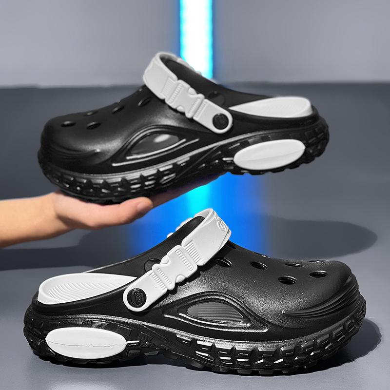 Mens Slide Shoes Pu Hole Mens Mules Anti-Skid Slide Shoes Thick Soft Platform Slide Stylish Plush Comfort Mens Sandal Shoes Summertime Shoes