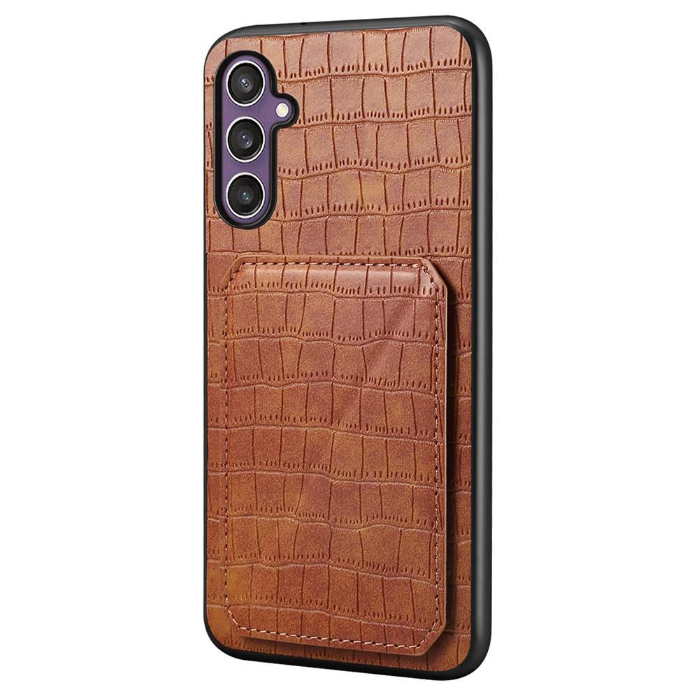 For Samsung Galaxy S25 Case with Card Holder Leather + PC + TPU Crocodile Textured Back Cover