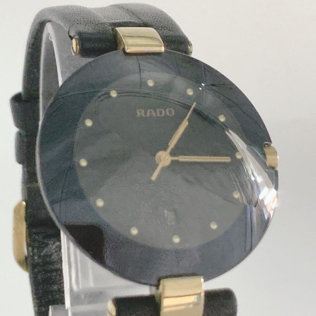 Working Good RADO 129.4075.4N 32796764 Quartz QZ Coupole Sapphire Crystal Men's Watch Gold Black Dial Date Genuine Buckle WATER SEALED 3-Hand