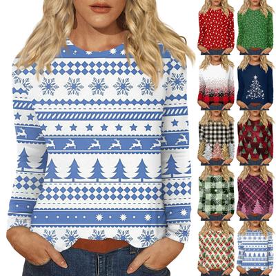 Long Sleeve Shirts For Women Cute Christmas Day Print Graphic Tees Blouses Casual Plus Size Basic Tops Pullover