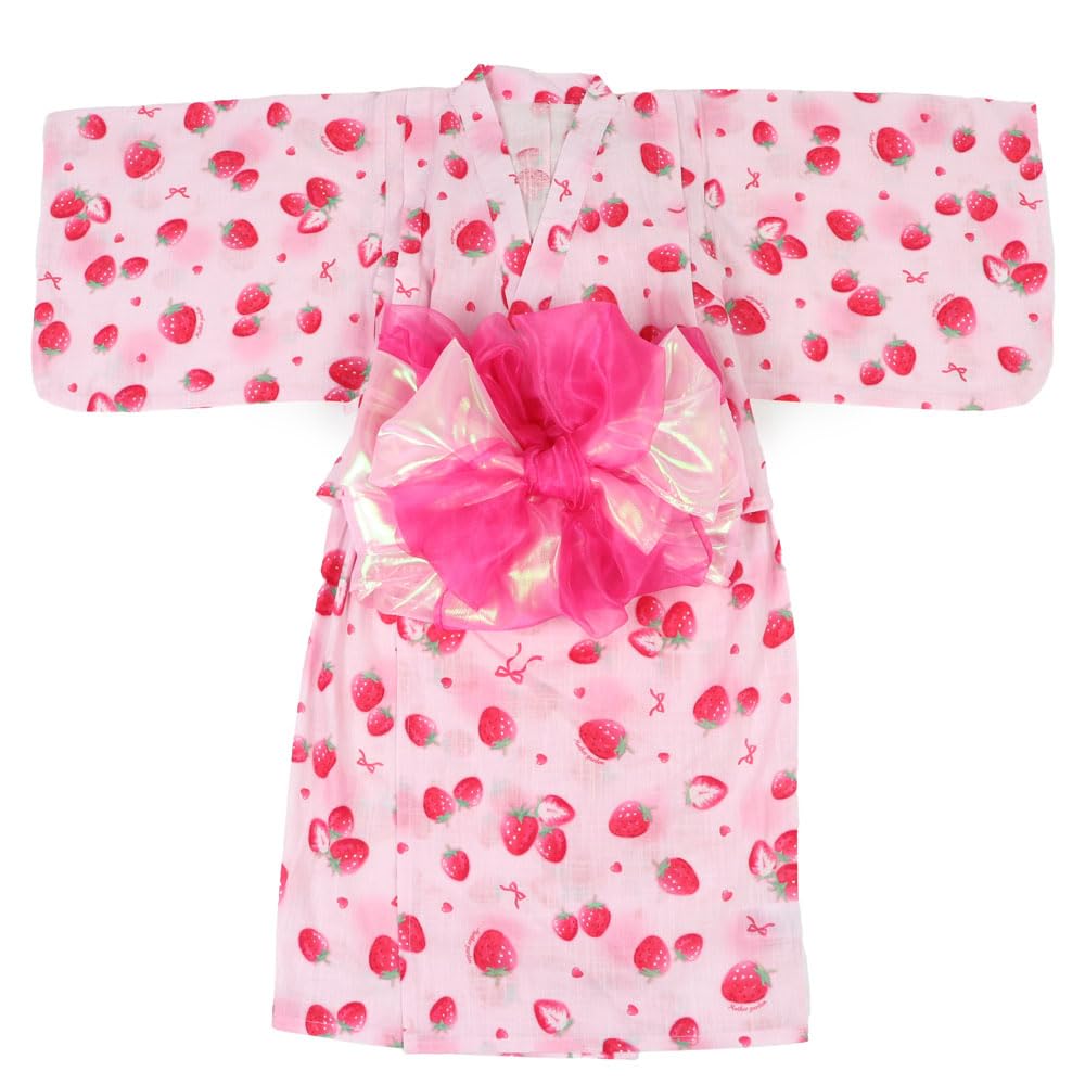 

Yukata Strawberry Watercolor 120cm Set One Piece Separate Yukata with Obi [Mother Garden] 2-Way Wild Pattern 4-piece 013-27462