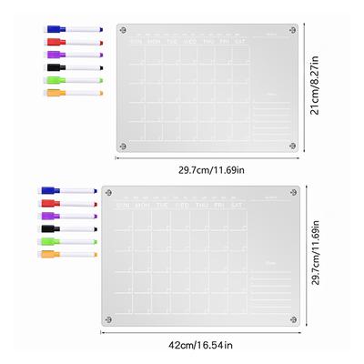 Průhledná akrylová nálepka s magnetem na lednici Plánovač tabule s kalendářem Denní týdenní měsíční plán Tabule pro suché mazání pro domácí školní kancelář