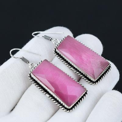 Monalisa Earring, 925 Sterling Silver Earring Beautiful Gemstone Monalisa Cabochon Earring Birthday Pink Earring Gift For Her For Women
