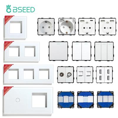 BSEED Interruptores Mecânicos de Botão Molduras de Painel de Vidro Para Interruptores de Luz Tomada de Parede UE CAT5/6 TV Satélite Tomadas USB Peças DIY