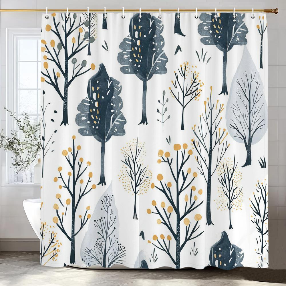 Modern Tree Shower Curtain, Forest and Tree Leaves Bathroom Decorative Shower Curtain, Waterproof Shower Curtain with Hooks