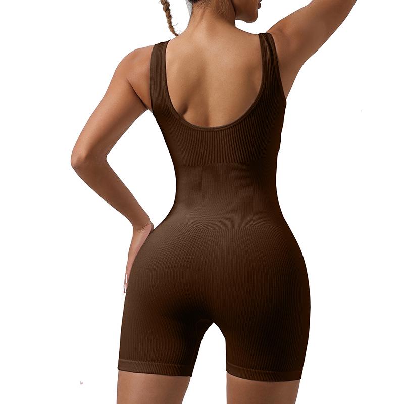 Seamless Ribbed One-Piece Sportswear: Elastic Fitness and Yoga Bodysuit
