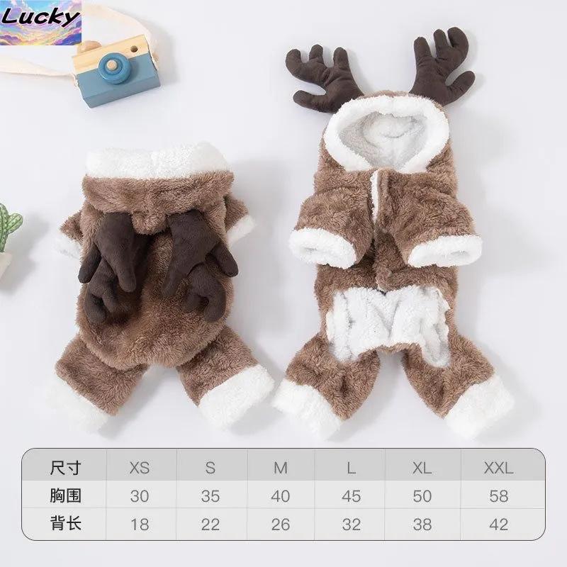 Dog Clothes Clothes Christmas Elk Cotton Coat Pet Dog Clothes Warm Thick Coral Fleece