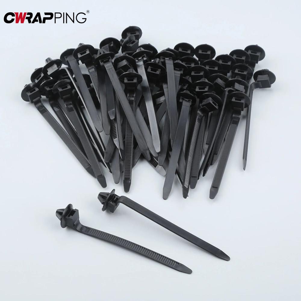 100PCS Car Nylon Black Cable Ties Push Mount Wire Harness Fastener Cable Clamp Clips Cable Ties Management Car Wire Organizers