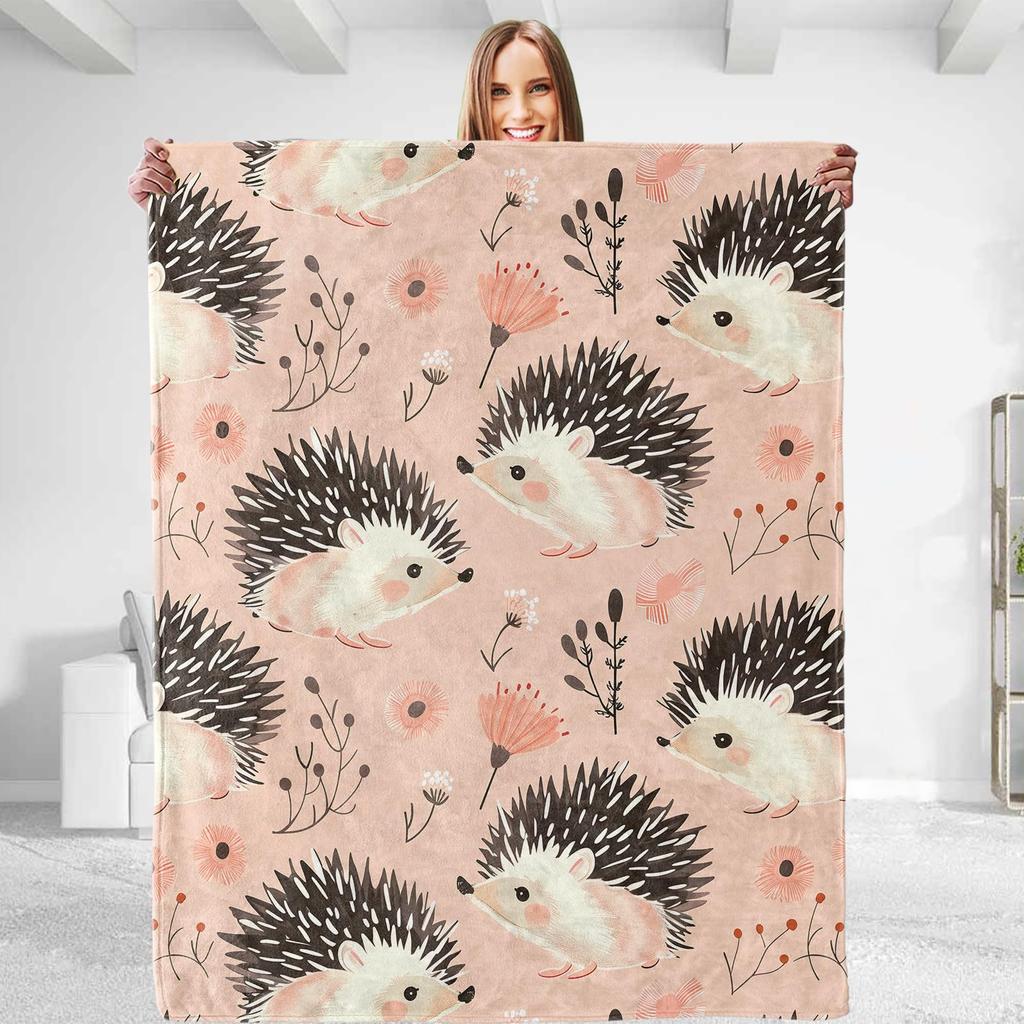 Cartoon Hedgehog Blanket Flannel Four Seasons Cute Animals And Plants Multi-Functional Lightweight Blanket Household Bedroom Blanket