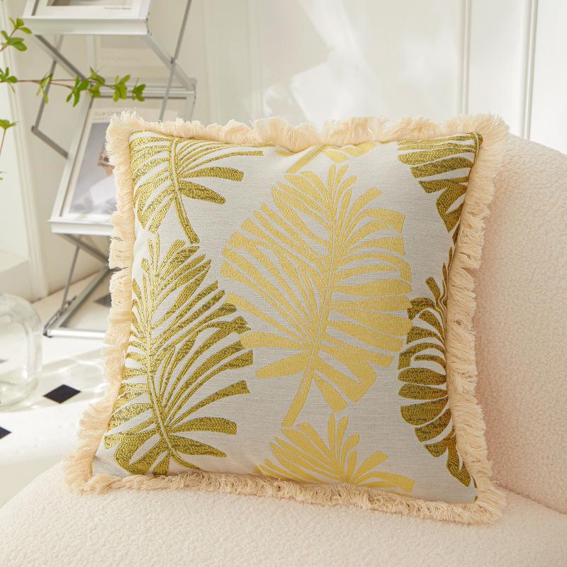 High-precision Jacquard Brown Leaf Sofa Back Cushion Tassel Series Large Pillow with Core