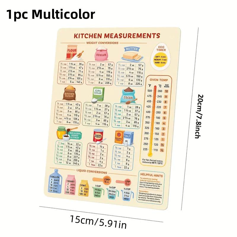 1PC Kitchen Conversion Chart, Fridge Magnet Conversion Chart, Kitchen Refrigerator Sticker, Cooking and Baking Guide